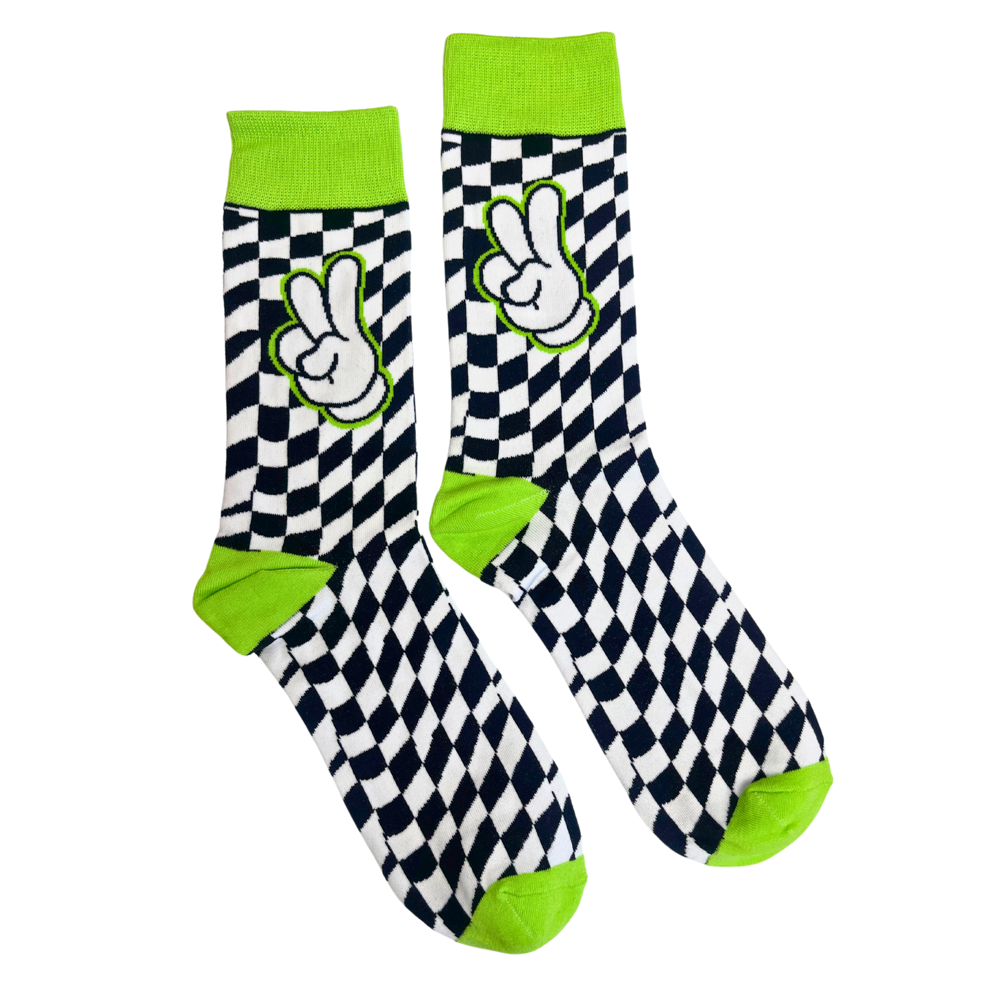 BLACK & WHITE & LIME CLASSIC PEACE SOCKS