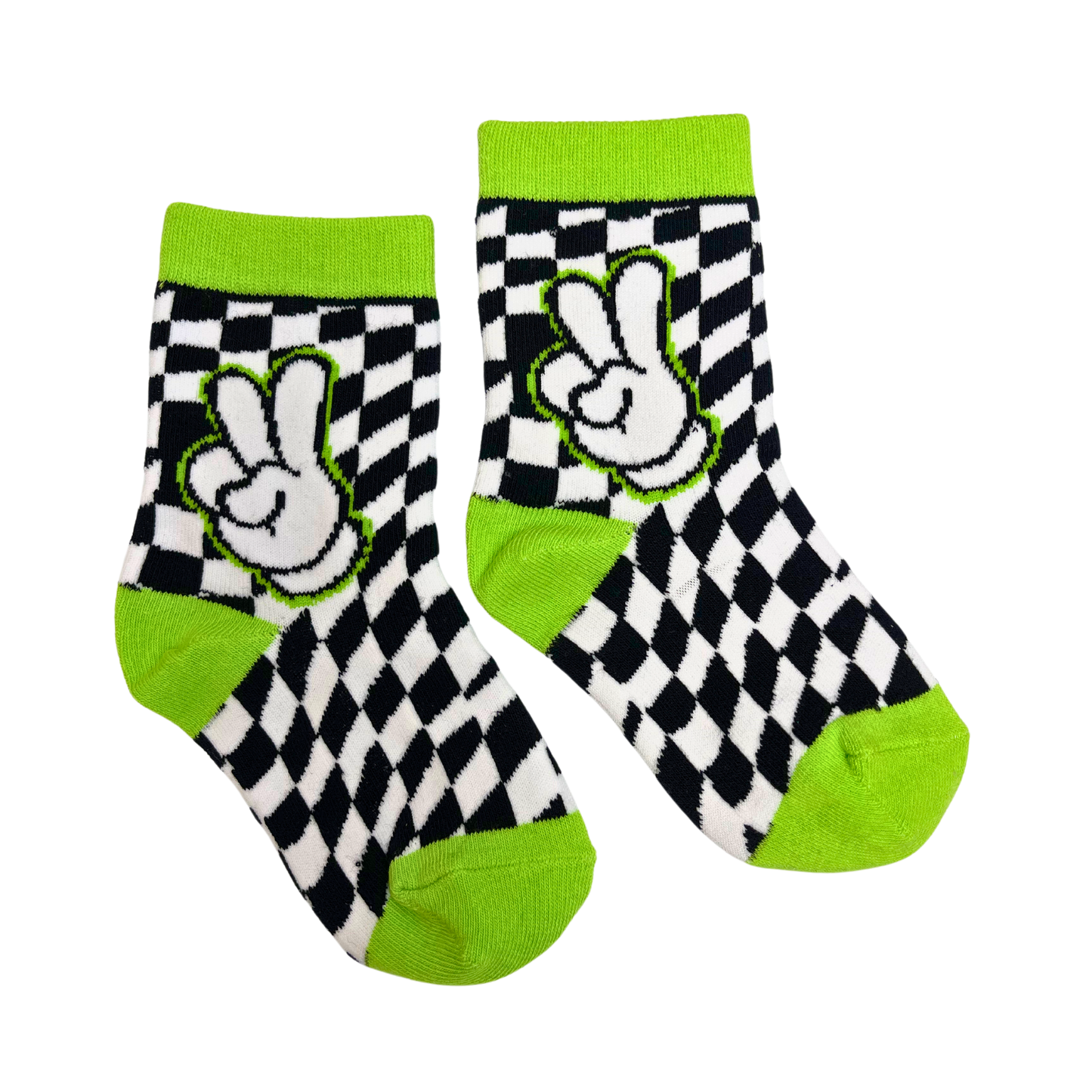 *KIDS* BLACK & WHITE & LIME CLASSIC PEACE SOCKS